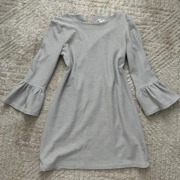 Dresses & Skirts - J crew Grey and white striped dress with bell sleeves